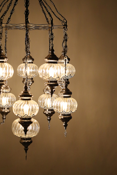 Chic Design Chandelier with 11 Special Pyrex Glasses